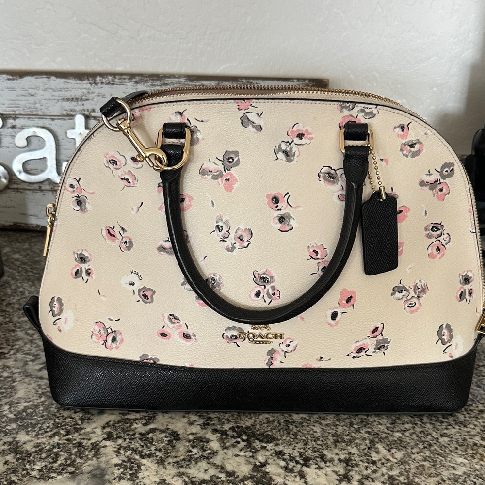 Coach Floral Satchel in Cream and Black